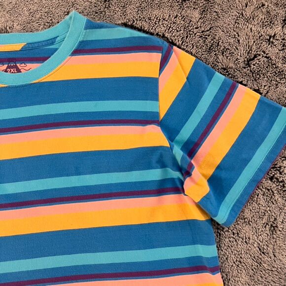 Mokuyobi - Cropped Striped Tee - Blue, Orange - Picture 3 of 5